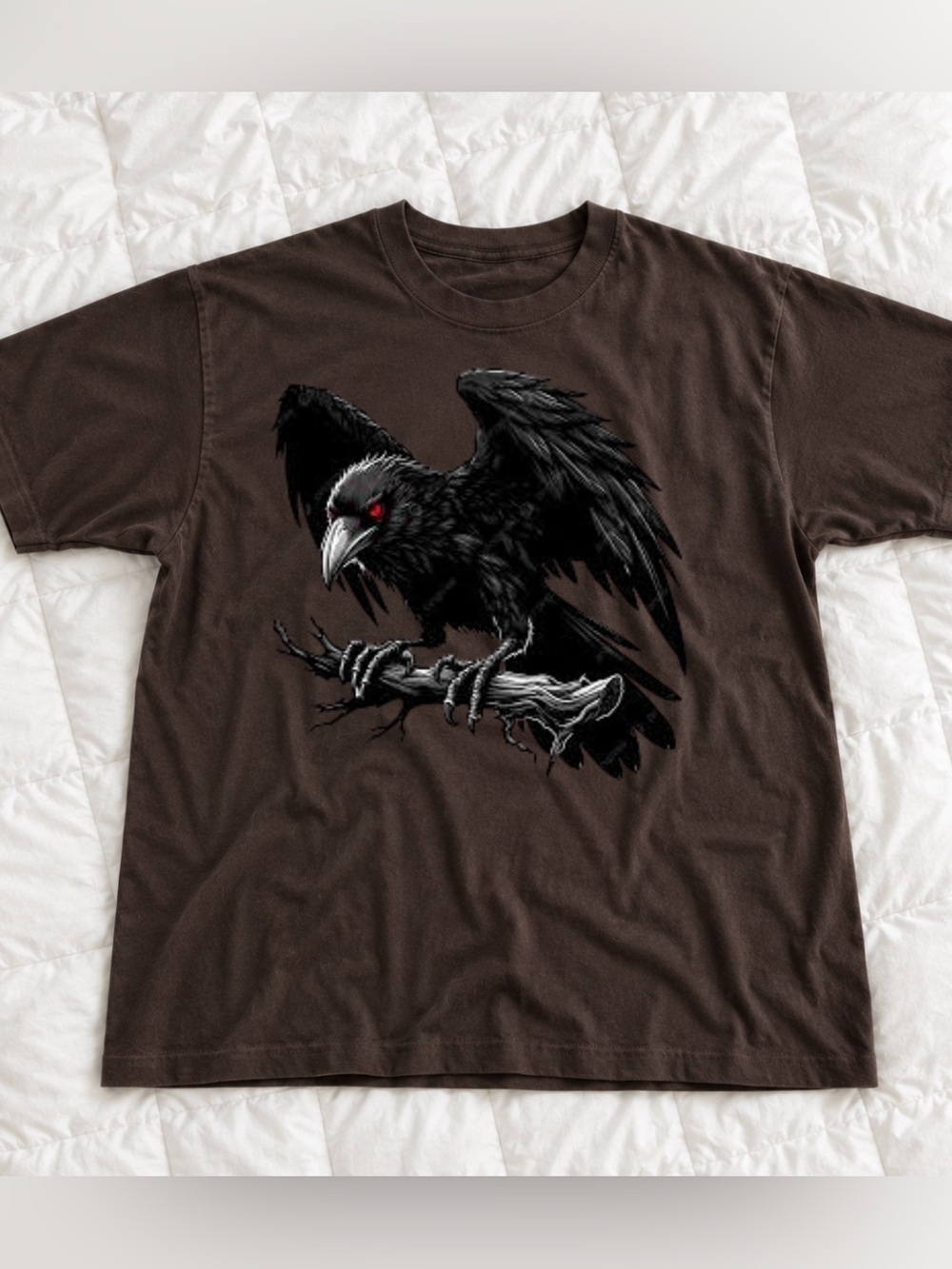 Gildan Dark Brown Raven Graphic Tee, Casual Style For Everyday Wear